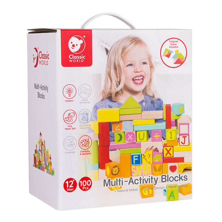 caja del set de bloques multiactividades de madera Classic World