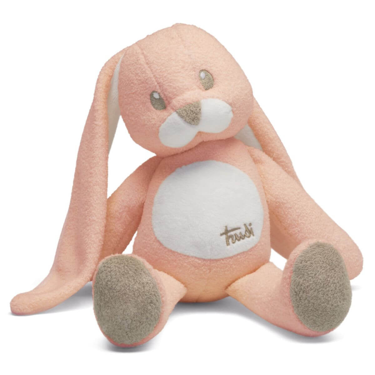 Suave conejo de peluche para bebés de la marca italiana Trudi, de color rosa y talla S.