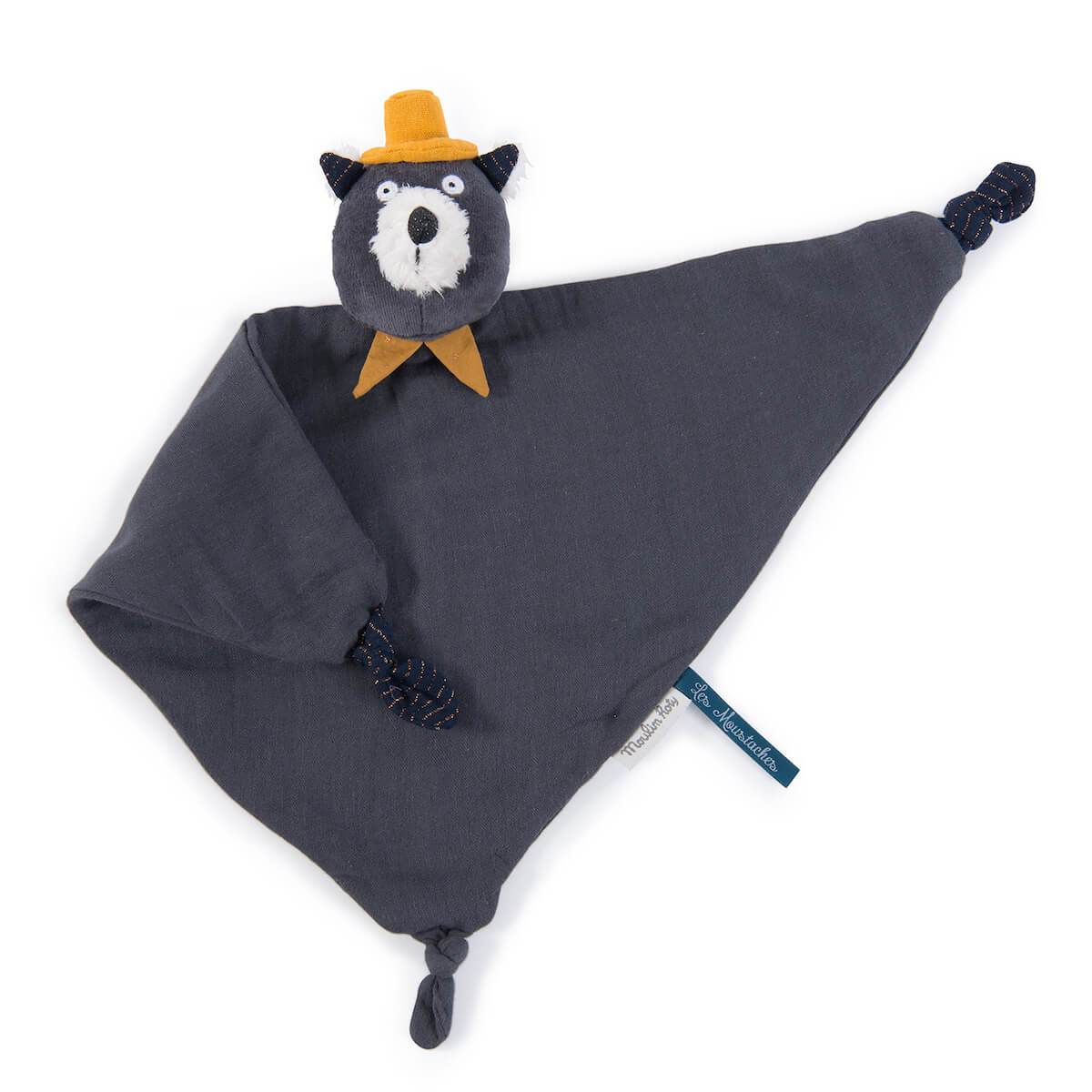 Doudou mantilla gato gris oscuro Moustaches - Jungla Kids