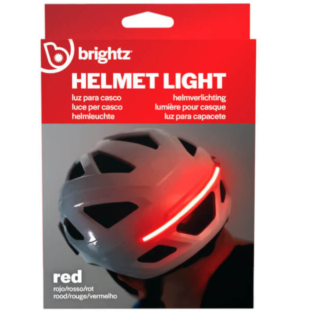 Contenido del pack de luz roja para casco Brightz: tira LED, adhesivo y pilas incluidas