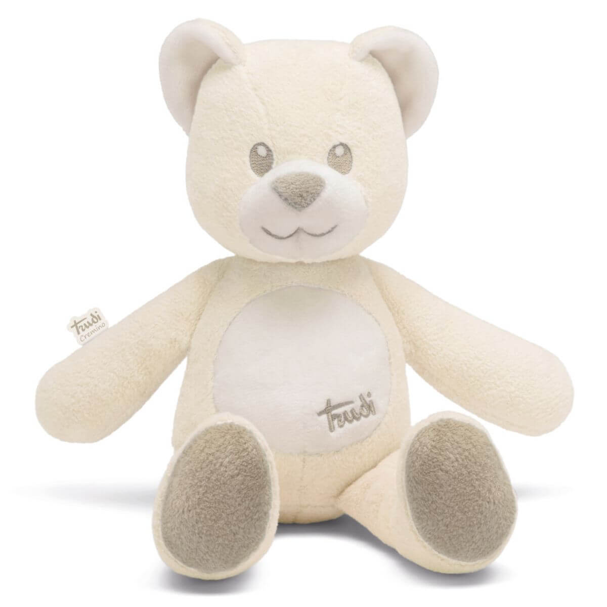 Peluche oso marfil sentado, vista frontal, Trudi talla S, regalo de nacimiento