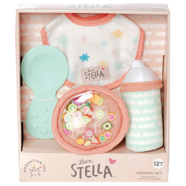 packaging del set de alimentación Love Stella con tazón biberón babero y cuchara Manhattan Toy