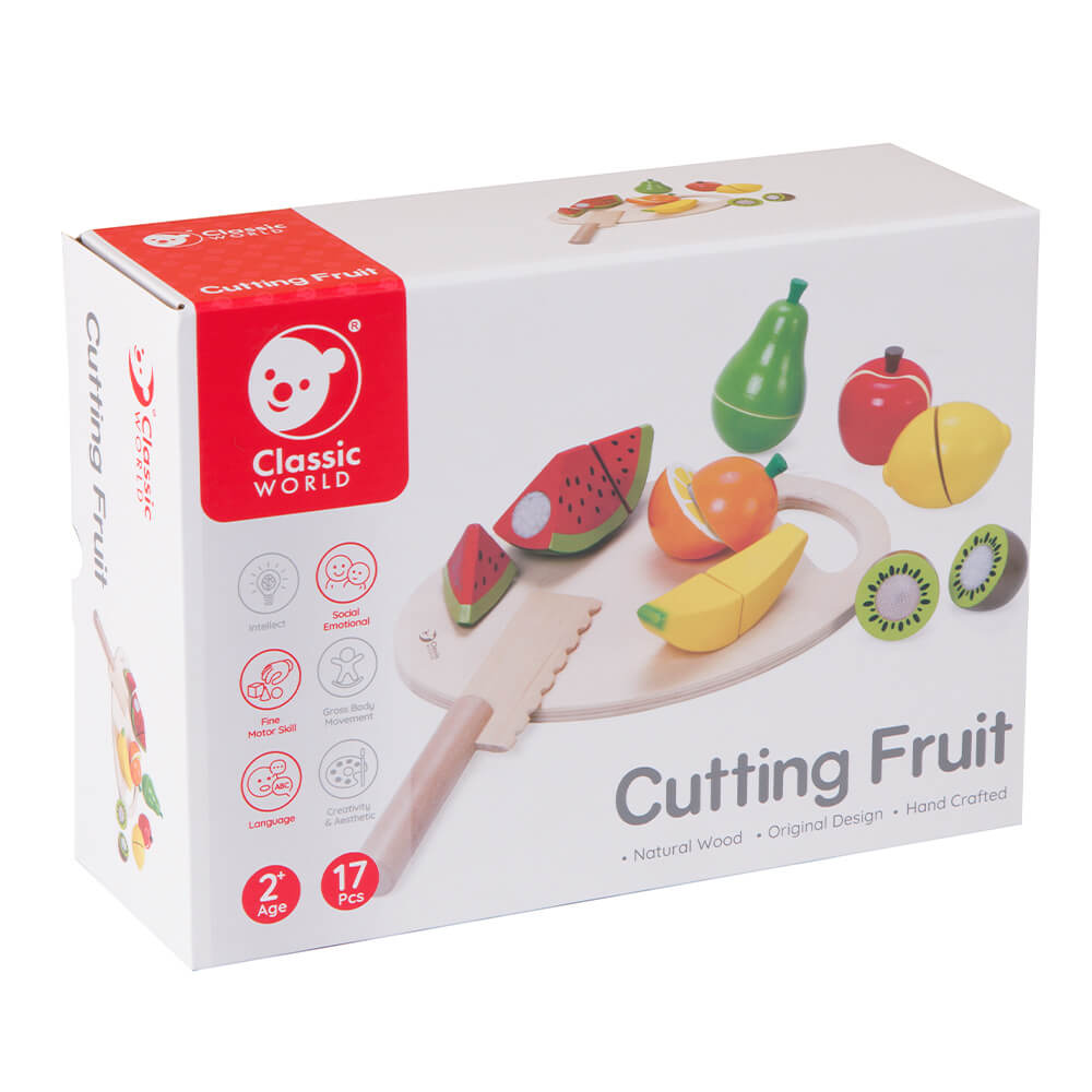 caja del set de cortar frutas con tabla y cuchillo Classic World