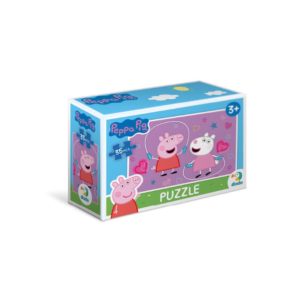 Detalle de la caja del Mini Puzzle de Peppa Pig Amigas de 35 piezas de Dodo para niños a partir de 3 años