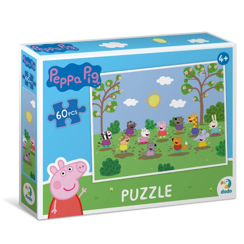 Caja del puzzle Peppa Pig Amigos saltando en el barro de 60 piezas