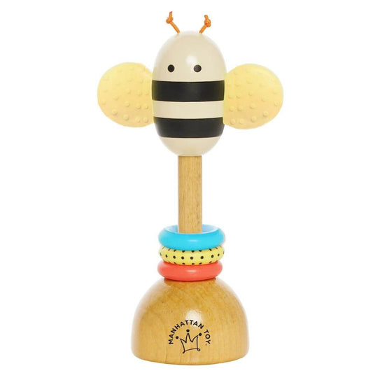 sonajero abeja luminosa Manhattan Toy con varilla de madera y mordedor