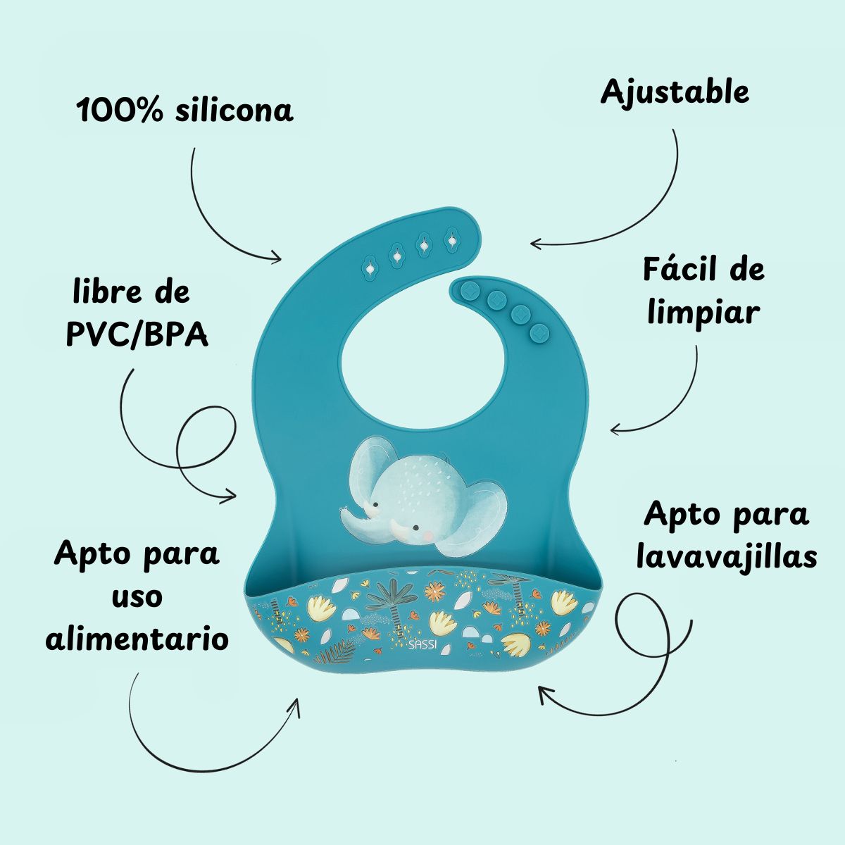 Babero de silicona Elefante