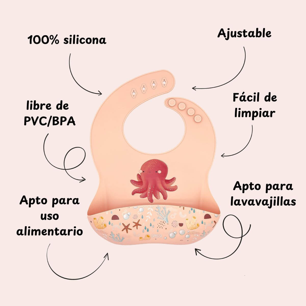 Babero de silicona Pulpo