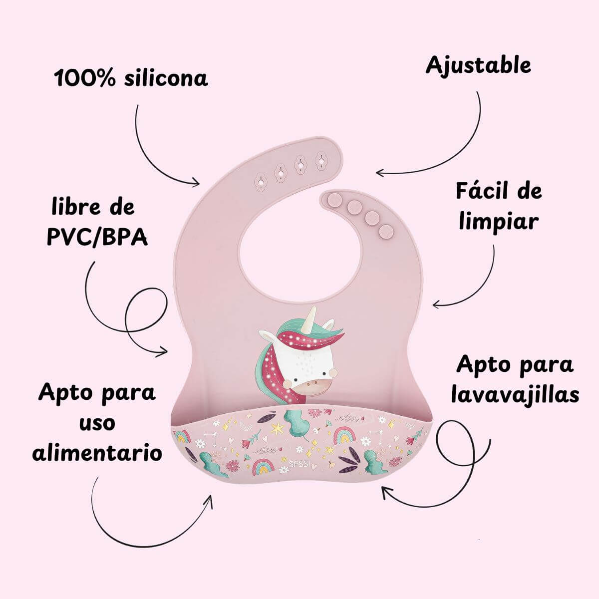 Babero de silicona Unicornio