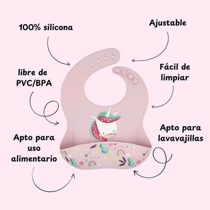Babero de silicona Unicornio