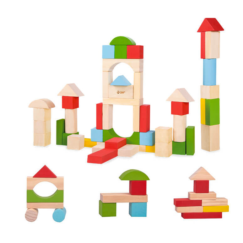 detalle formas variadas de los bloques de construcción de madera Classic World