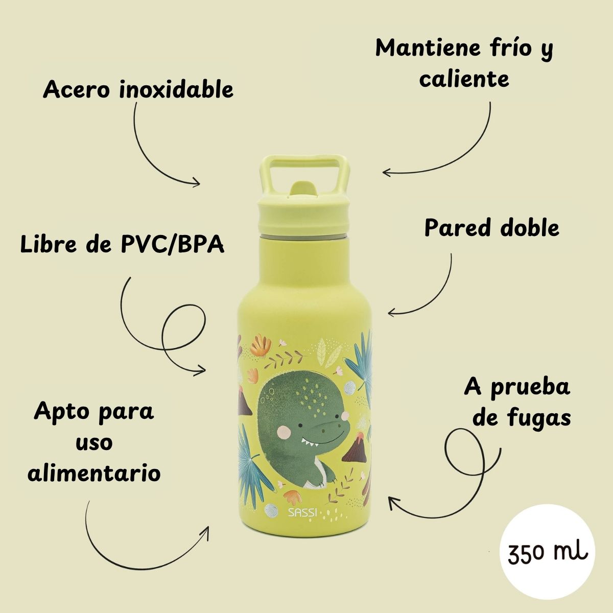 Botella térmica inox. 350ml - Cracky el Dinosaurio