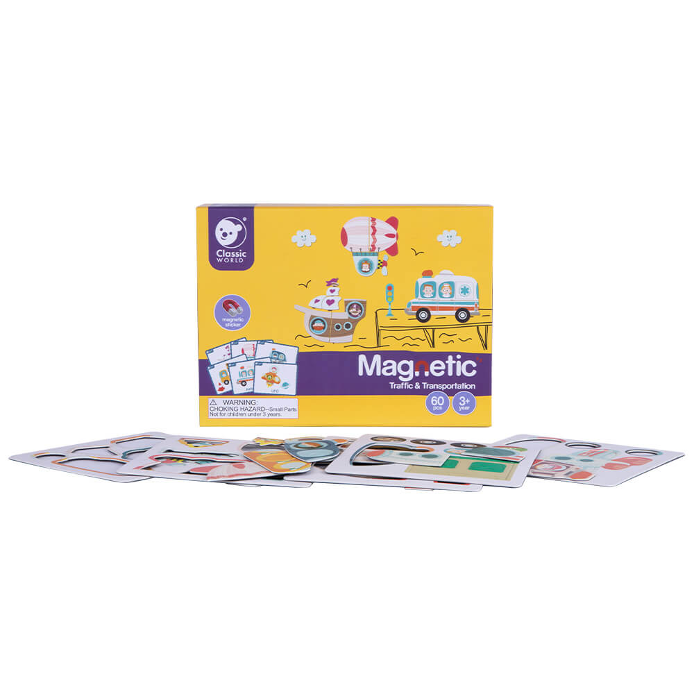 juego magnético de construir transportes Classic World con piezas y tarjetas de referencia
