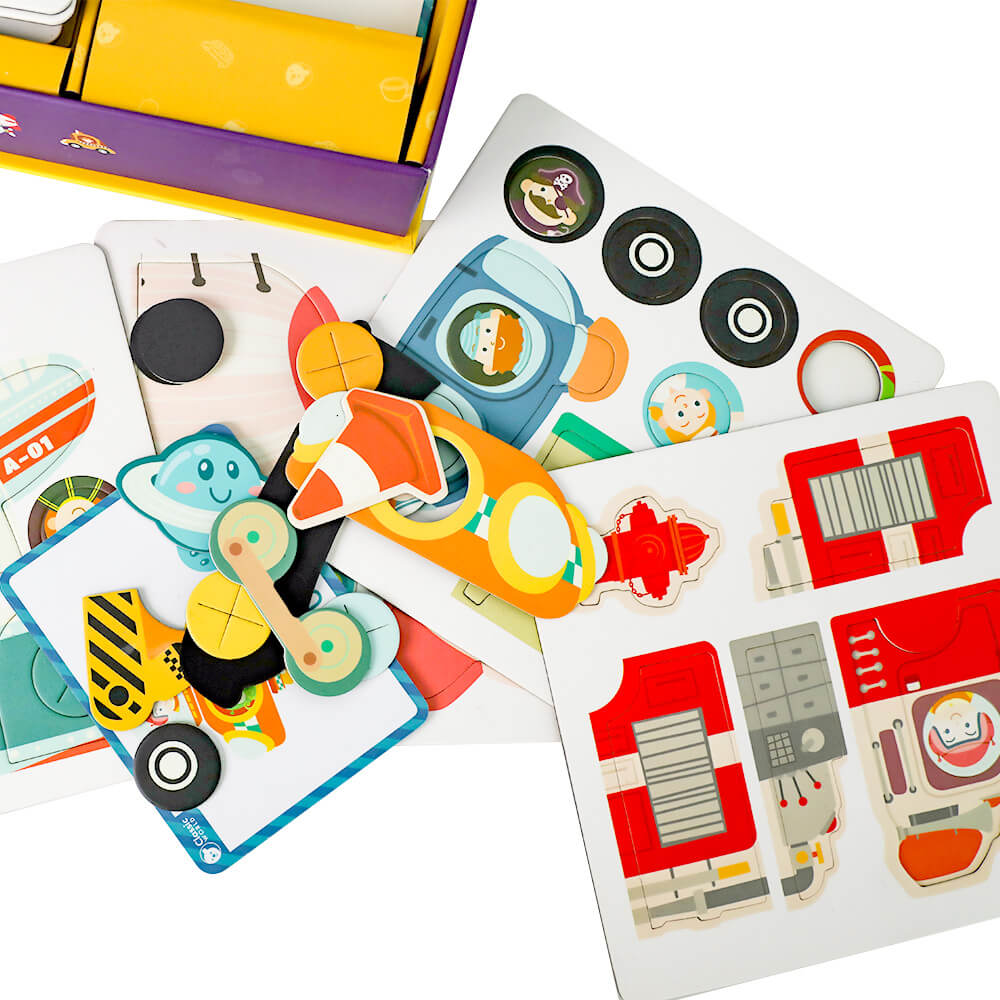 piezas del juego magnético de construir transportes Classic World con piezas y tarjetas de referencia