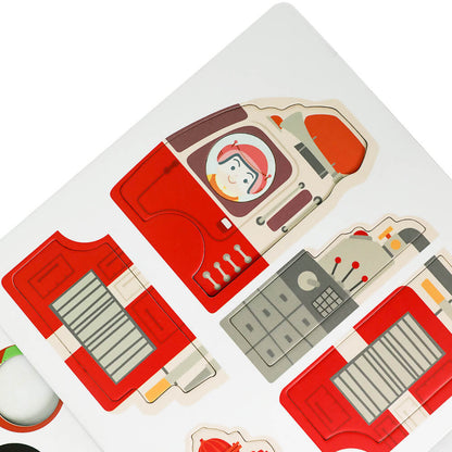detalle del cohete del juego magnético de construir transportes Classic World con piezas y tarjetas de referencia