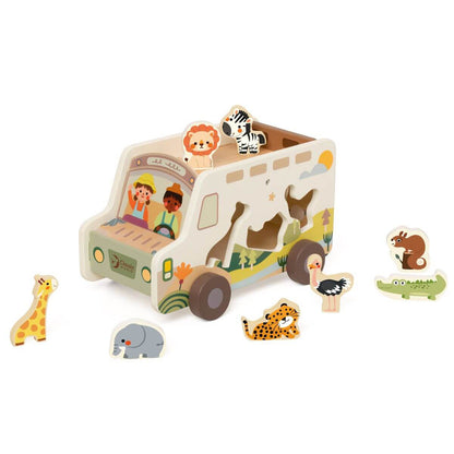 Camión Aventuras en la Pradera Classic World con 8 figuras de animales de madera