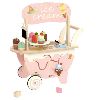 Carrito de Helados Classic World con figuras de helados de madera y caja registradora