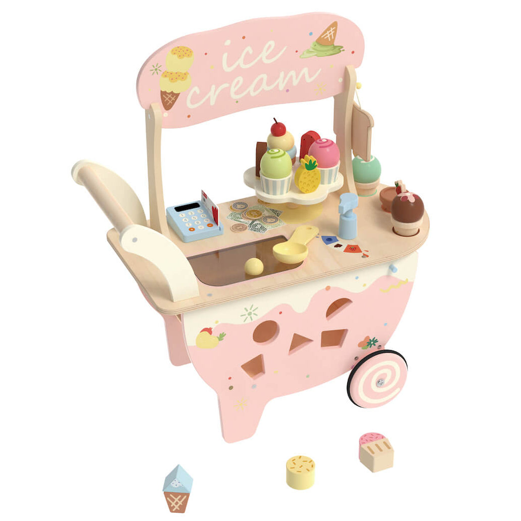 Carrito de helados de madera con pizarra y caja registradora de Classic World