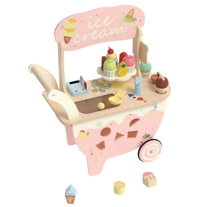 Carrito de helados de madera con pizarra y caja registradora de Classic World