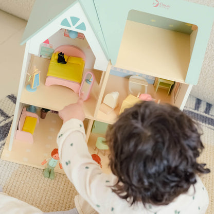 Visión desde el aire de la Casa de muñecas Cottage de Classic World para niños y niñas a partir de 3 años