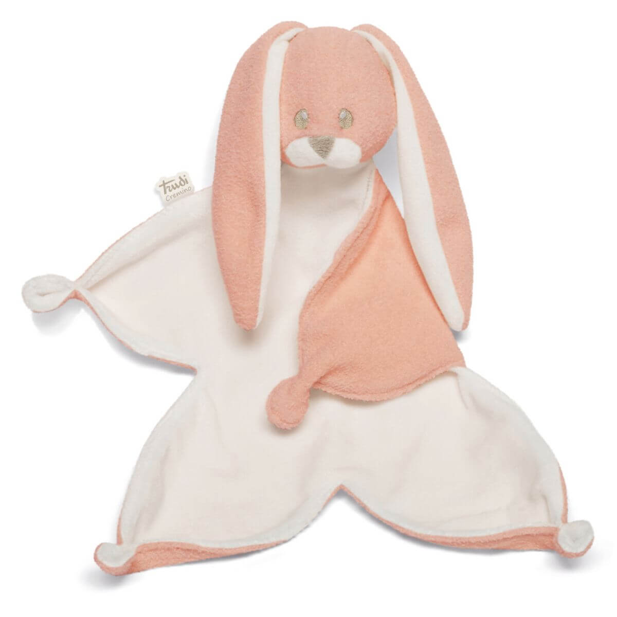 Detalle del doudou suave Conejo de color rosa para recién nacidos de la marca italiana Trudi