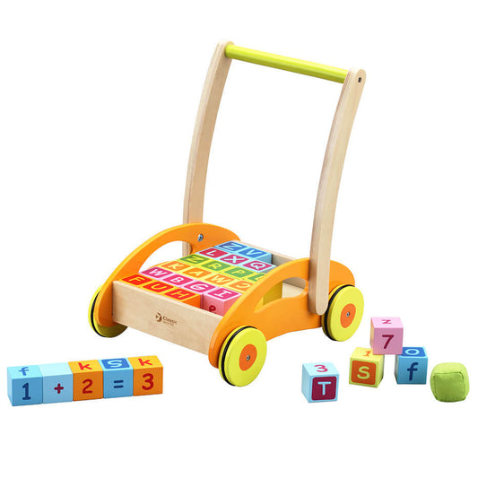Correpasillos con bloques de madera de letras y números de Classic World