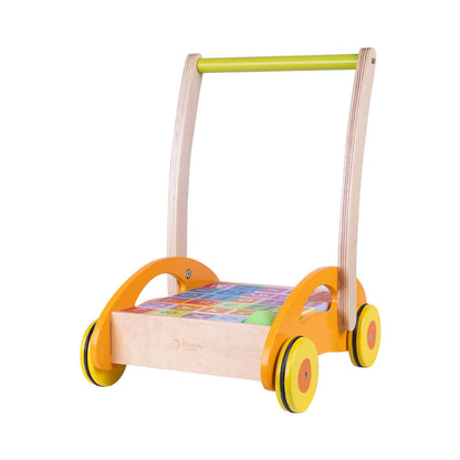 Vista frontal del Correpasillos con bloques de madera de letras y números de Classic World