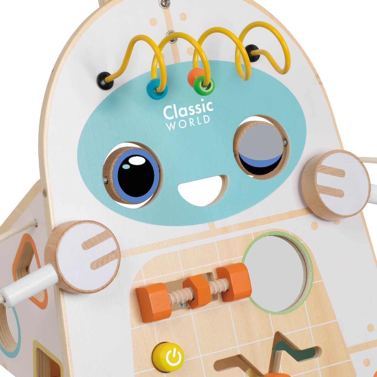 detalle del correpasillos robot de madera para bebés de classic world