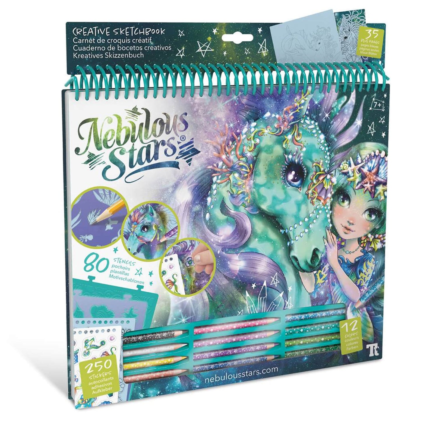 Cuaderno de bocetos creativos Caballos Místicos Nebulous Stars, vista frontal del packaging