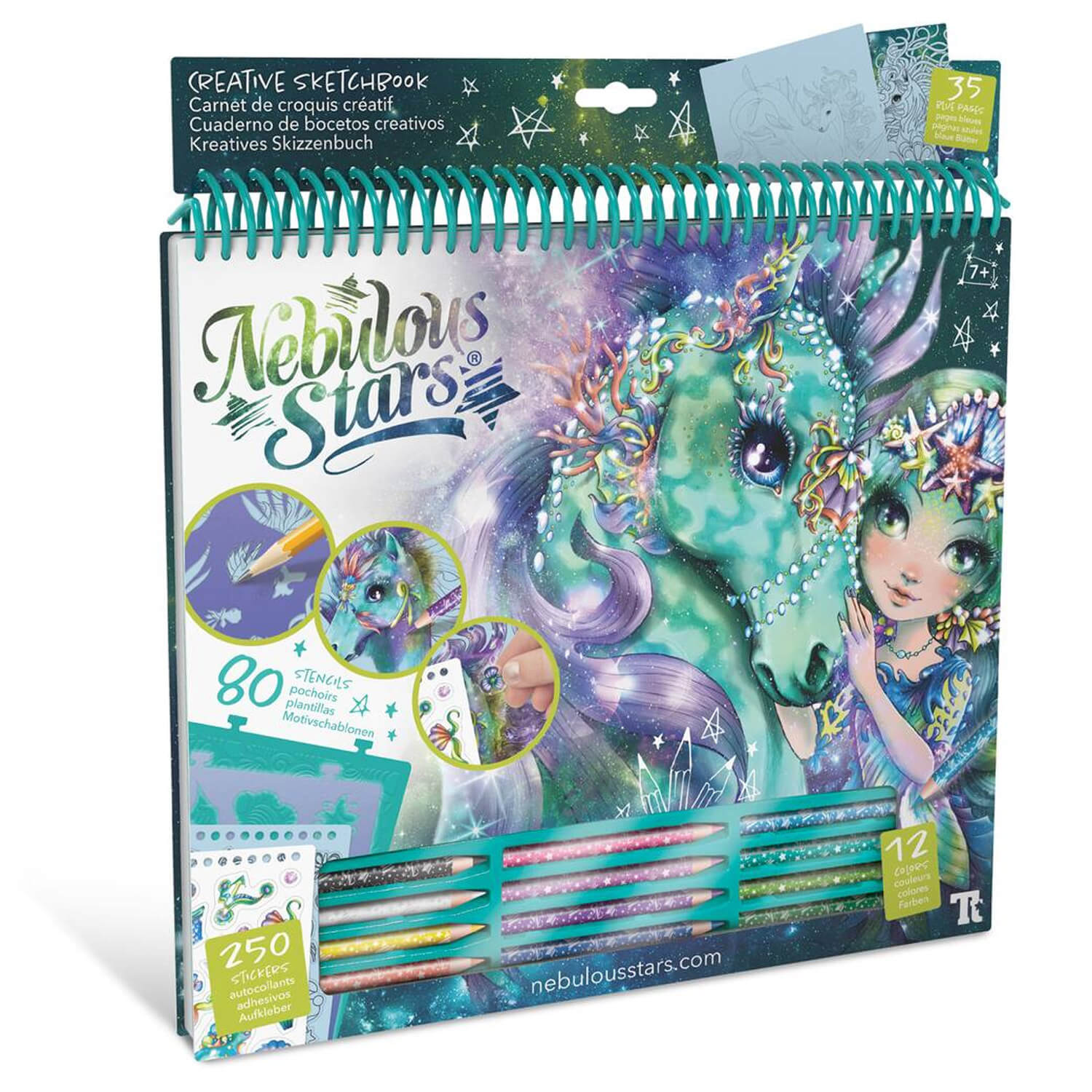 Cuaderno de bocetos creativos Caballos Místicos Nebulous Stars, vista frontal del packaging
