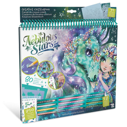 Cuaderno de bocetos creativos Caballos Místicos Nebulous Stars, vista frontal del packaging
