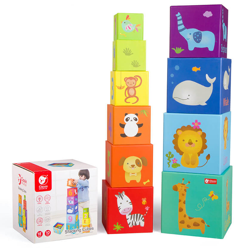 Caja de los Cubos apilables de animales y número de cartón de Classic World