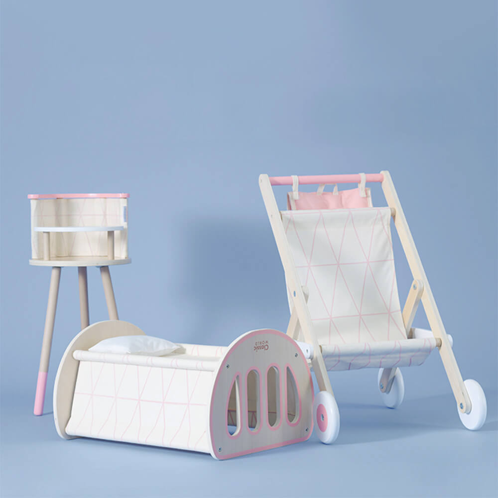 Conjunto de trona, cuna y carrito para jugar con muñecas de Classic World