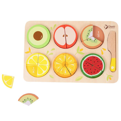 Puzzle encajable de frutas con fracciones de madera de Classic World