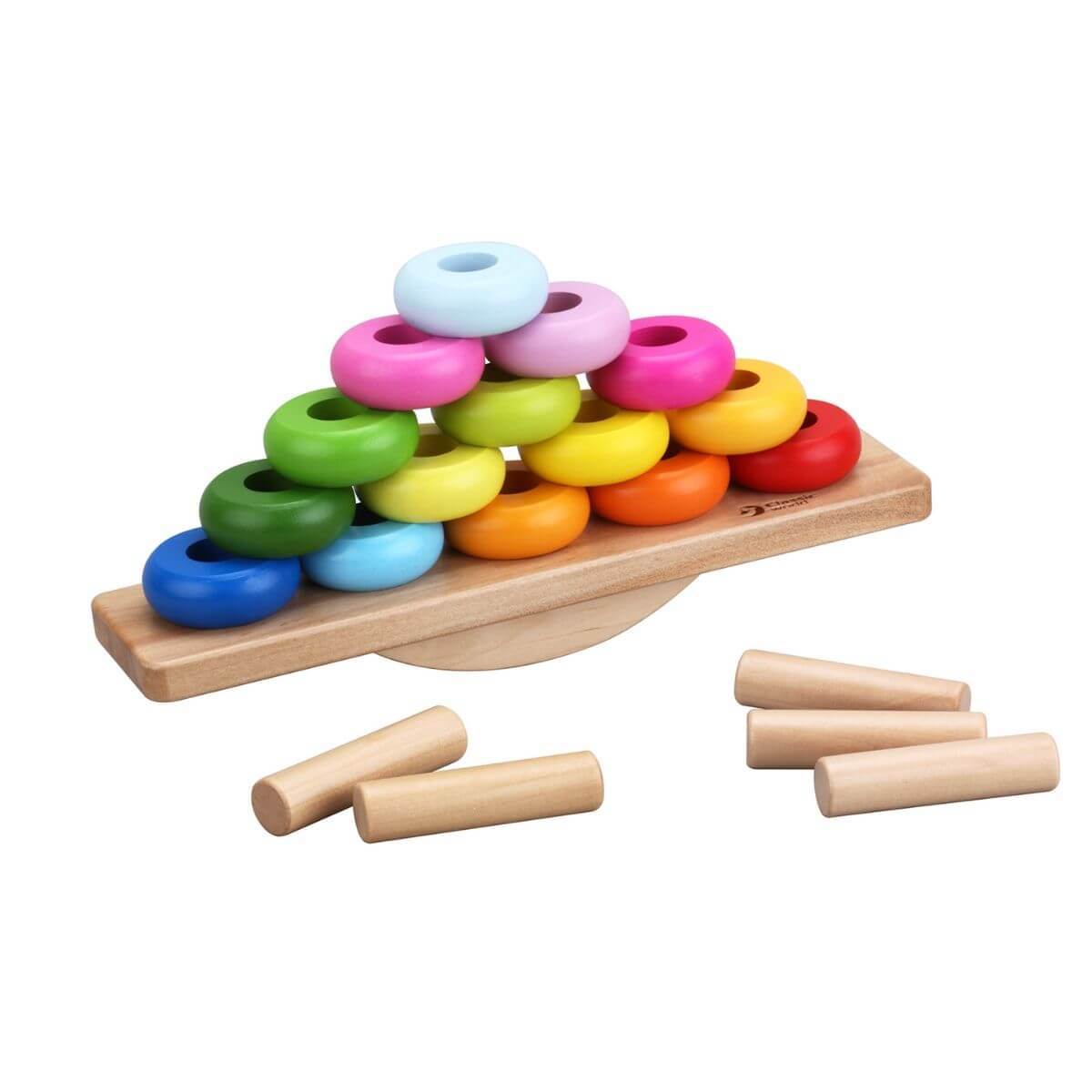 Detalle de las piezas del Juego de apilar y equilibrio de Classic World para niños a partir de 3 años