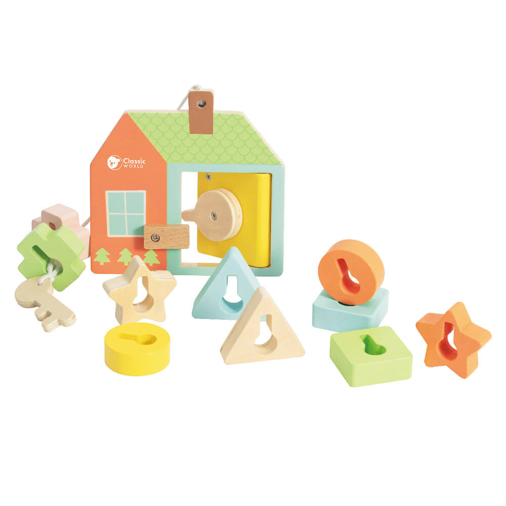 Juego de ensartar formas con cerradura de Classic World para bebés de 18 meses inspirado en Maria Montessori