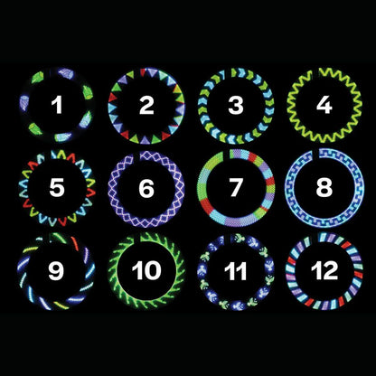Formas luminosas para radio de bicicleta Brightz mostrando varios patrones encendidos