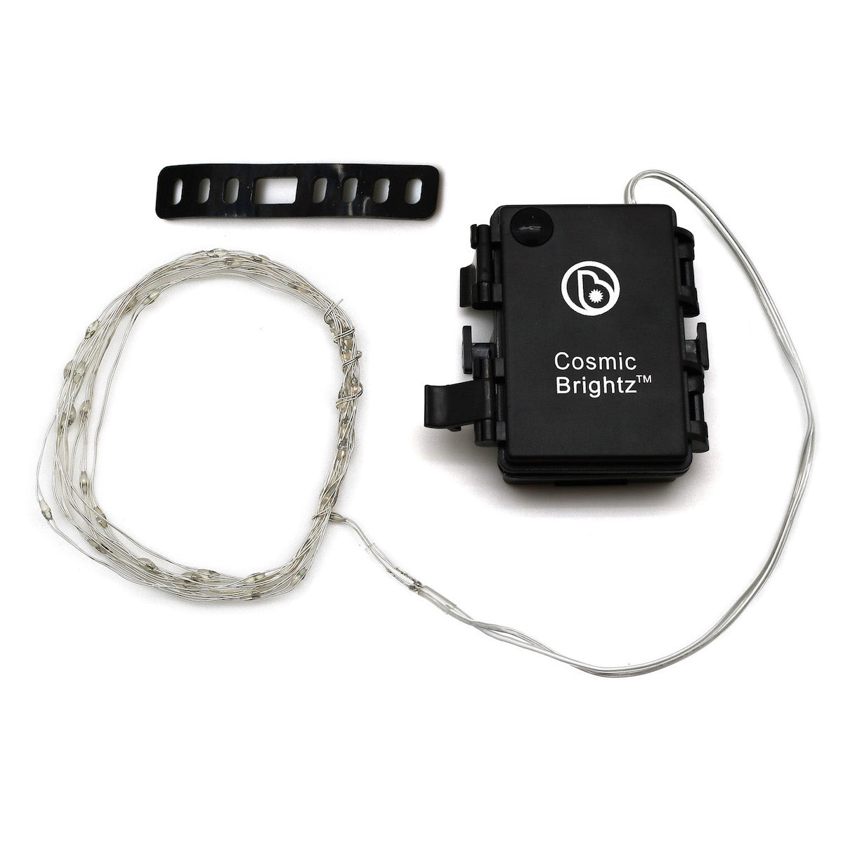 Contenido del pack de luz para cuadro Brightz: tira de micro-LED, correa de goma y brida