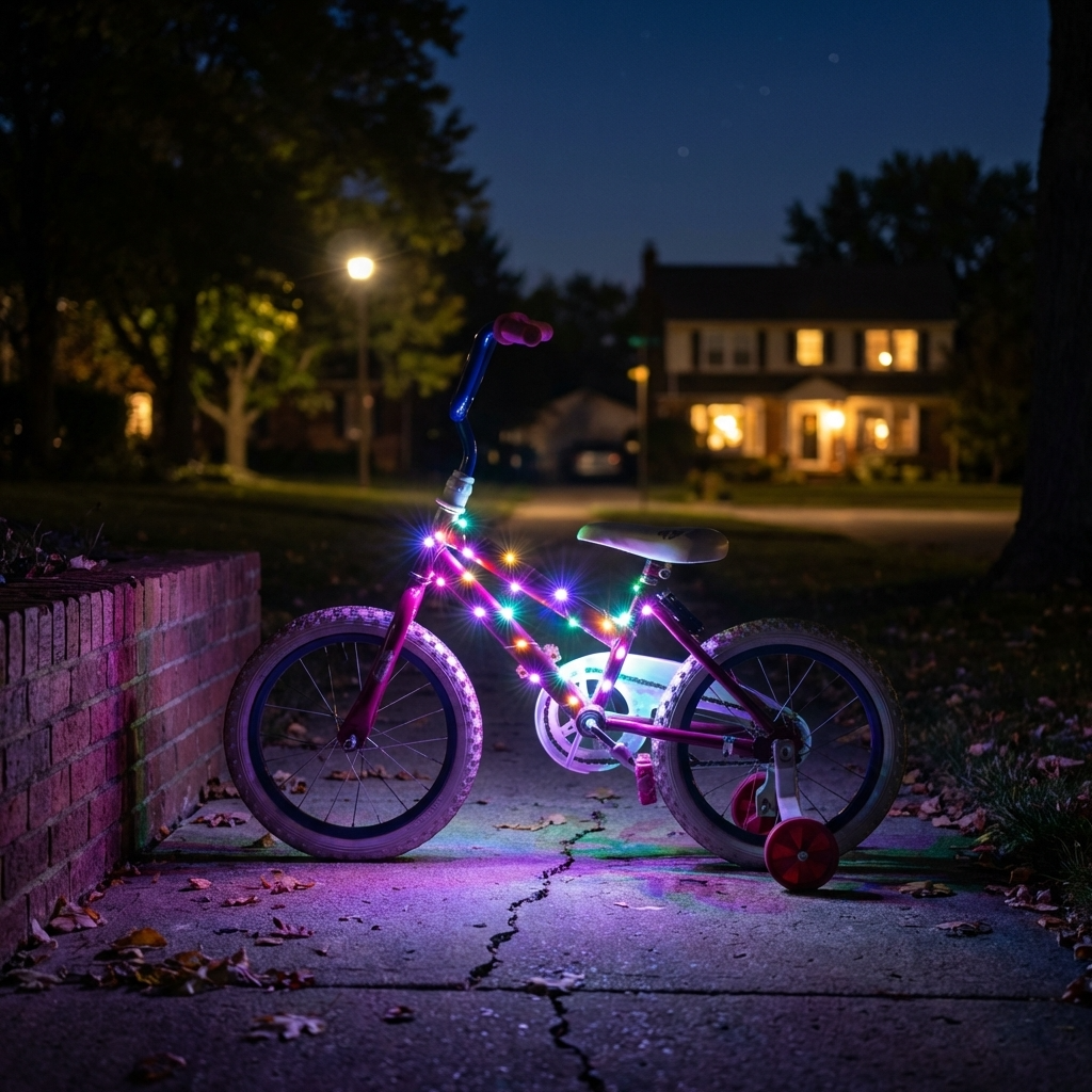 Bicicleta infantil con luz LED Brightz en el cuadro encendida