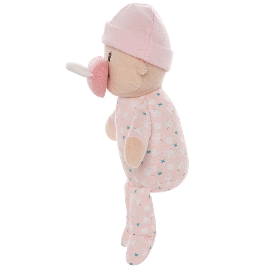 detalle del gorro extraíble y pijama cosido de la muñeca Mi Primera Peach
