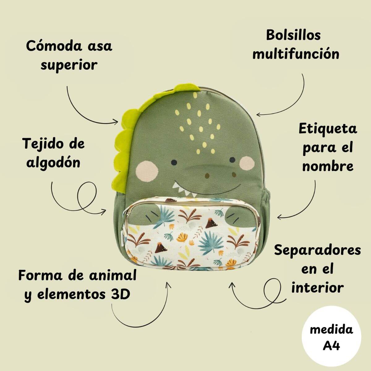 Motxilla Escolar Infantil Dinosaure (A4)