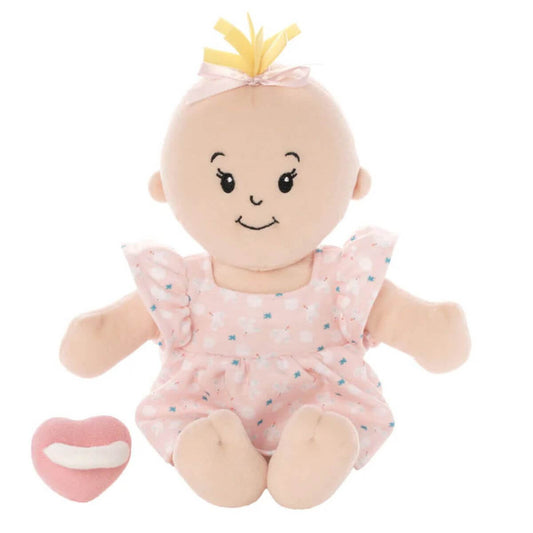 muñeca de tela Peach Love Stella con mechón rubio y vestido rosa Manhattan Toy
