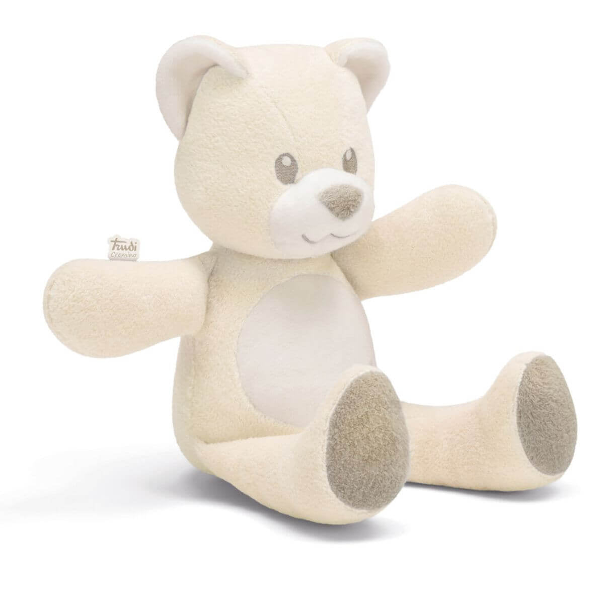 Peluche oso marfil sentado para bebés, vista lateral, Trudi talla S