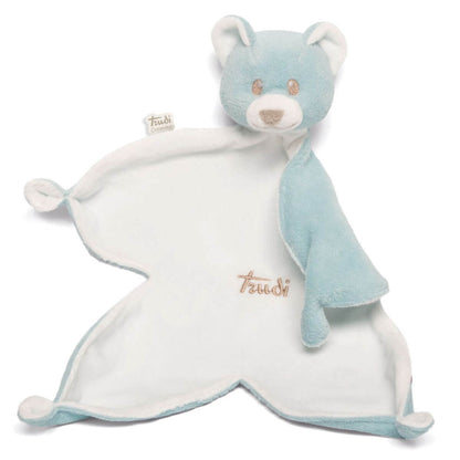Doudou oso Trudi azul con manta extendida y cabeza tridimensional