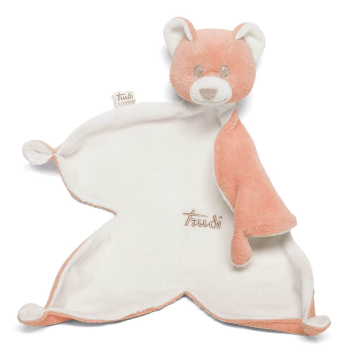 Doudou oso Trudi rosa con manta extendida y cabeza tridimensional