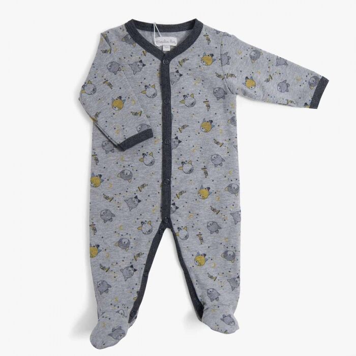 pijama de algodón para bebé gris con gatos de Moulin Roty
