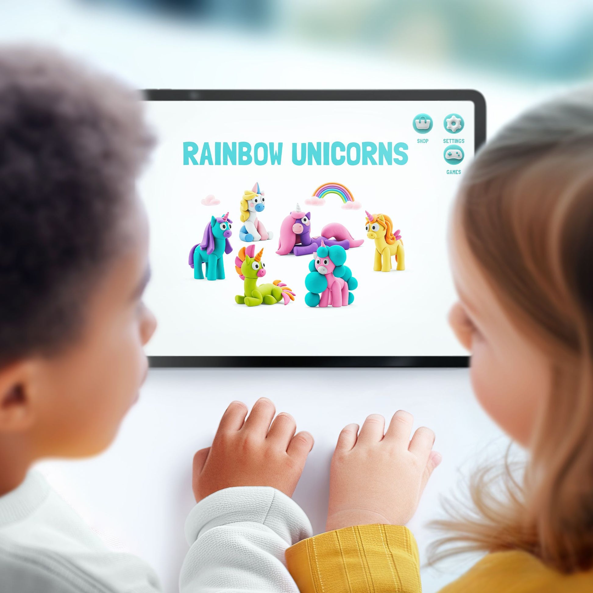 niños modelando plastilina Hey Clay unicornios con app en tableta
