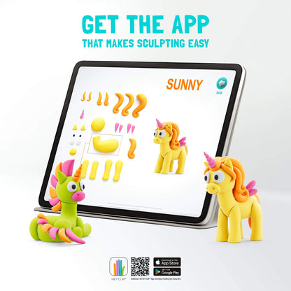 app con vídeo tutoriales de plastilina interactiva unicornio Sunny Hey Clay 3 botes