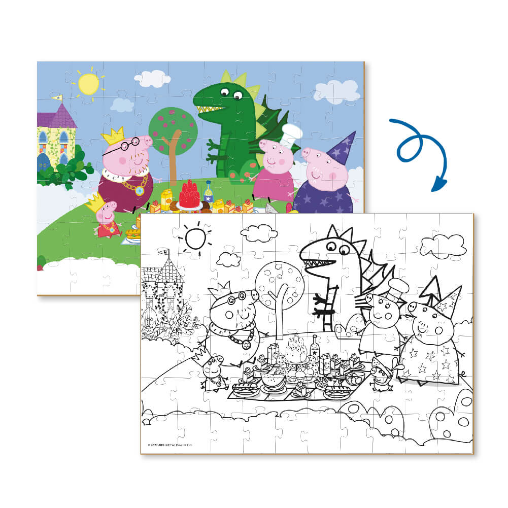 Las 2 caras del Puzzle 2 en 1 para colorear Peppa Pig Banquete real de Dodo