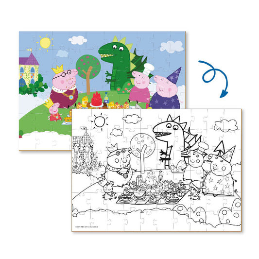 Las 2 caras del Puzzle 2 en 1 para colorear Peppa Pig Banquete real de Dodo